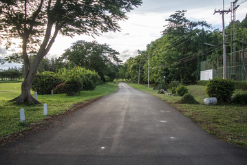 Road, natural forests and beautiful mountains in countryside Ratchaburi Thailand