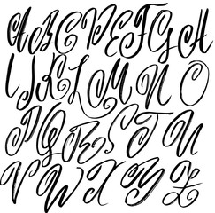 Hand drawn elegant calligraphy font. Modern brush lettering. Grunge style alphabet. Vector illustration.