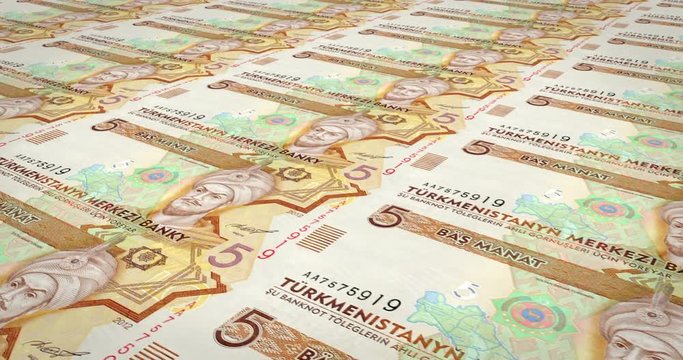 Banknotes of five Turkmenistan manat of Turkmenistan, cash money, loop