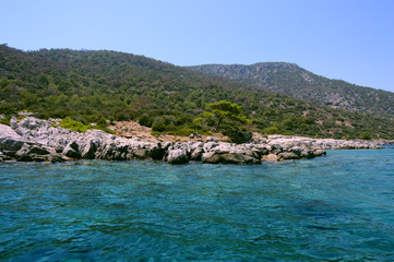 Fototapeta premium Beautiful Turquoise Cove and Clear Water Near Datca, in Mugla, Turkey