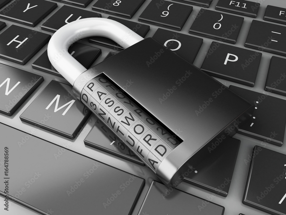 Poster 3d closed padlock on computer keyboard.