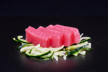 Sushi on black background. Perfect for creating sushi restaurant menu. Part of series.