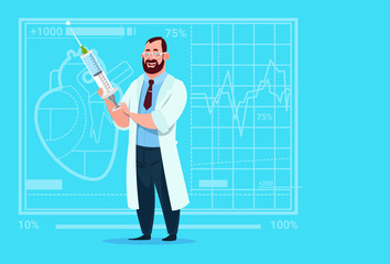 Doctor Holding Syringe Medical Clinics Worker Hospital Flat Vector Illustration