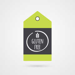 Gluten free label. Food icon. Vector green gray and white shopping tag sign isolated. Illustration symbol for product, packaging, healthy eating, celiac disease, advertisement, shop, menu, logo