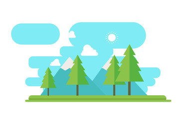 Nature landscape with forest and mountain in flat style vector.