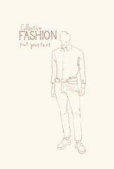 Fashion Collection Of Clothes Male Model Wearing Trendy Clothing Sketch Vector Illustration