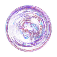 Abstract glass sphere with glowing sparkles on white background. Fantasy fractal design in blue and violet colors. Psychedelic digital art. 3D rendering.