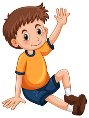 Fototapeta premium Little boy having arm up for question