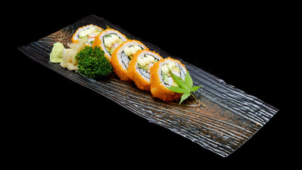 California sushi roll. Japanese tradition food with black isolated background