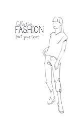Fashion Collection Of Clothes Male Model Wearing Trendy Clothing Sketch Vector Illustration