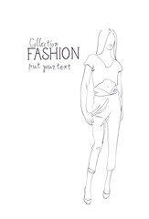 Fashion Collection Of Clothes Female Model Wearing Trendy Clothing Sketch Vector Illustration