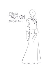 Fashion Collection Of Clothes Female Model Wearing Trendy Clothing Sketch Vector Illustration