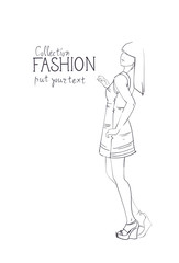 Fashion Collection Of Clothes Female Model Wearing Trendy Clothing Sketch Vector Illustration