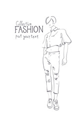 Fashion Collection Of Clothes Female Model Wearing Trendy Clothing Sketch Vector Illustration