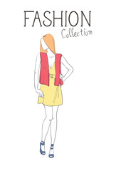 Fashion Collection Of Clothes Female Model Wearing Trendy Clothing Sketch Vector Illustration