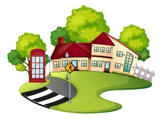 Naklejka premium Neighborhood scene with house and road