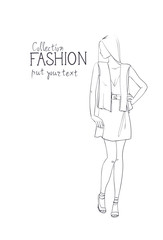Fashion Collection Of Clothes Female Model Wearing Trendy Clothing Sketch Vector Illustration