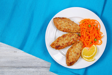 juicy chicken turkey fried cutlets, top view
