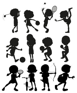 Silhouette kids playing different sports