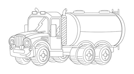 cartoon happy cargo truck with tank - coloring page - illustration for children