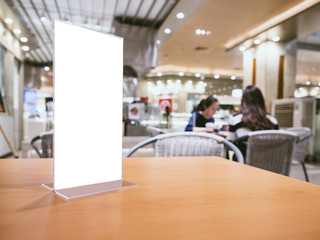 Mock up Menu frame on Table Bar restaurant cafe Background with people