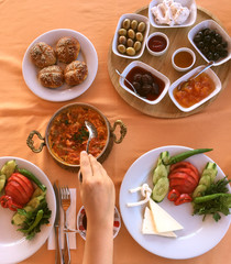 Rich and delicious Turkish breakfast 