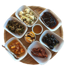 Healthy and Delicious Breakfast on a round wooden plate