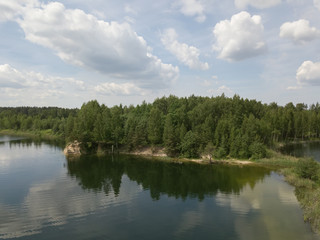 Obraz na płótnie Canvas Sauriesi lake Aerial drone top view Latvia