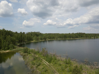 Sauriesi lake Aerial drone top view Latvia