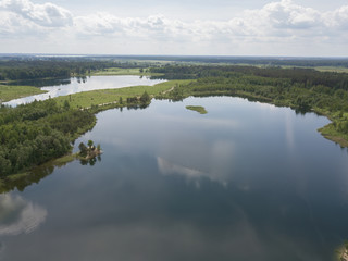 Sauriesi lake Aerial drone top view Latvia