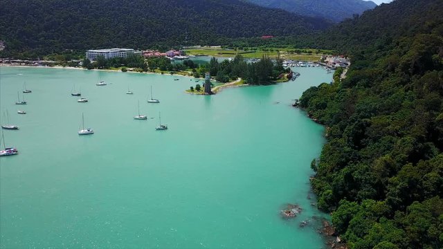 Lighthouse at Langkawi island,Malaysia,aerial view from the drone on the south of island