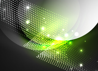 Glowing wave created with particles on dark color background