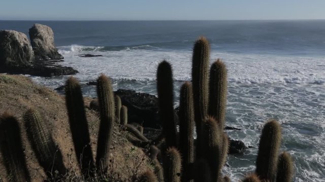 Waves crash on rocks