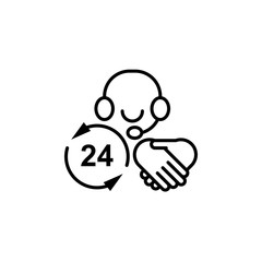 Line icon picture. Helpdesk symbols. Headphone person, 24 hour support, handshake. Editable stroke. Vector illustration.