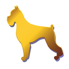 Silhouette of gold dog isolated on white background. Breed boxer.