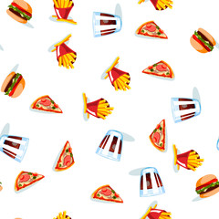 Fast food seamless pattern on white background