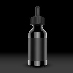 E cigarettes Liquid Bottle on black background. Vape. Vector illustration.