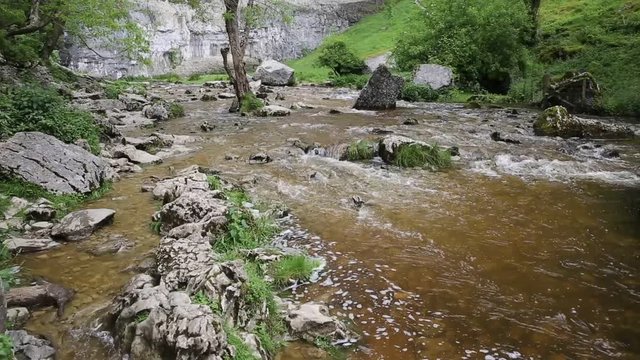 Malham Cove view from the top looking towards Malhamdale Yorkshire Dales National Park UK