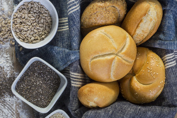 fresh rolls and freshly baked poppy seed bread