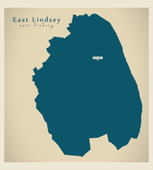 Modern Map - East Lindsey district of Lincolnshire England UK illustration