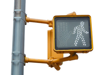 Naklejka premium New York pedestrian traffic light isolated on white with clipping path