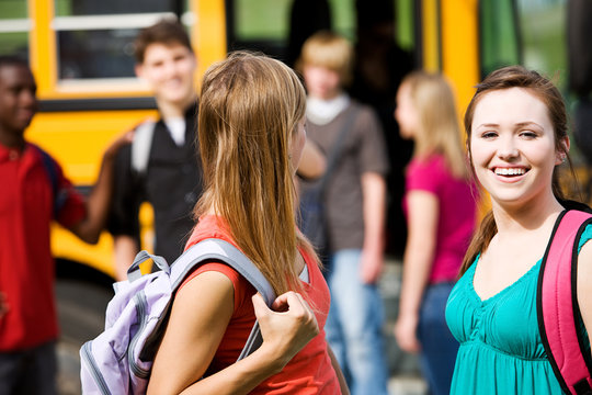 School Bus: Girl Laughing When Guy Flirts with Her