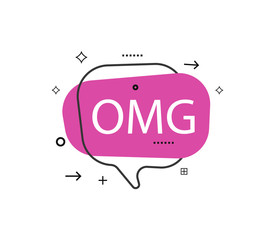 Outline speech bubble with Omg phrase. Most commonly used replica label isolated on white background vector illustration.