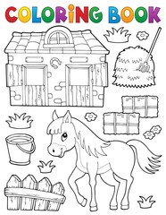 Coloring book horse and related objects
