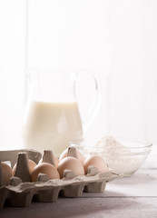 Milk jug,egg and flour