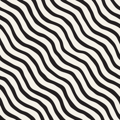 Seamless pattern with hand drawn waves. Abstract background with wavy brush strokes. Black and white freehand lines texture.