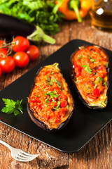 Stuffed aubergine.