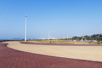 Empty Paved and Patterned Promenade on Beachfront