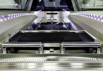 Interior of a funerary car carrying coffins