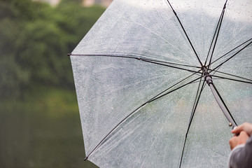 Girl with an umbrella in heavy rain